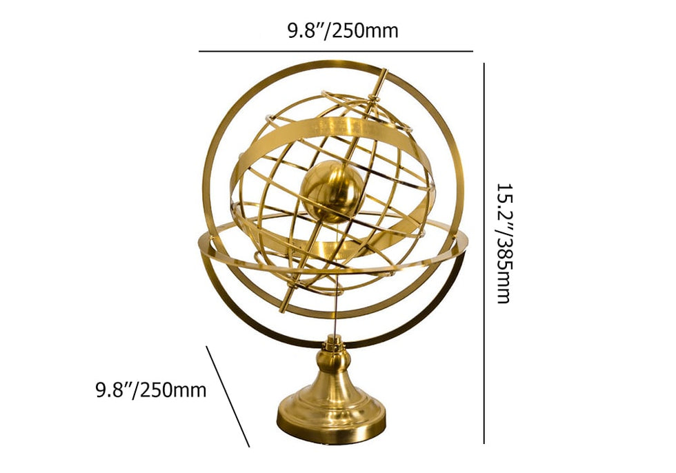HMR - 15 inches Gold Globe Ornament Sculpture Modern Metal Geometric Figurine Table Decor Art