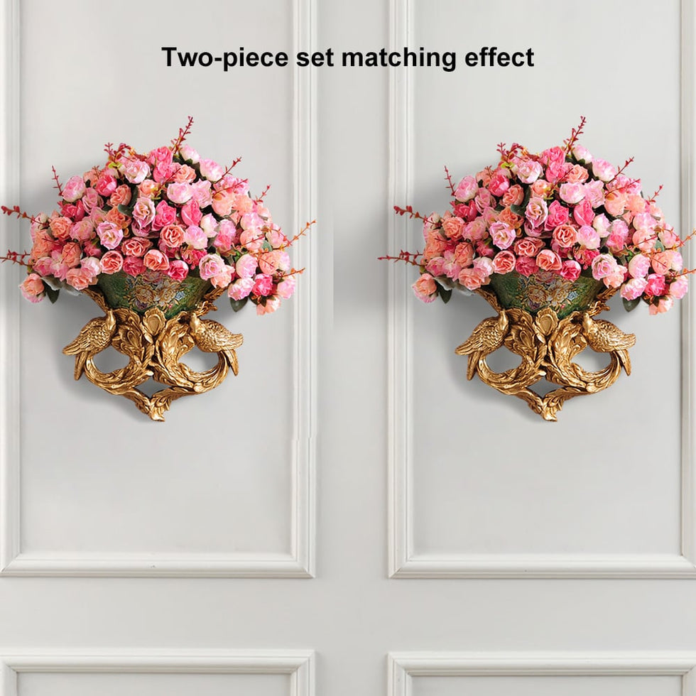 HMR - European Style Luxury Decorative Wall Flowers Carved Gold Artificial Flowers in Vase