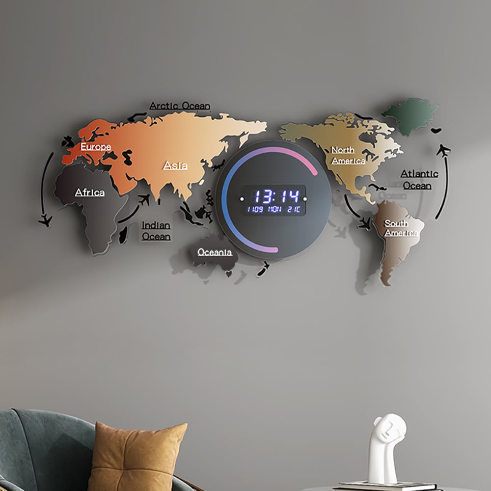 HMR - Modern World Map Wall Clock