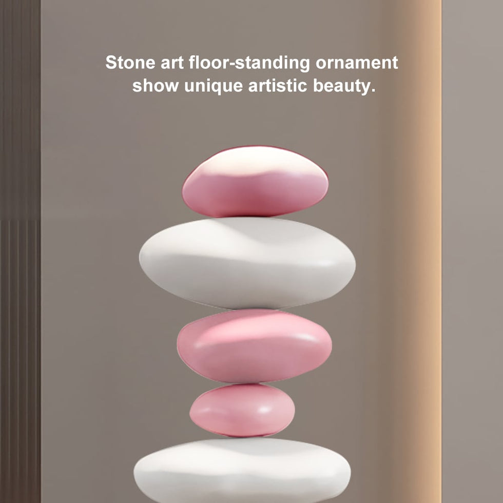 HMR - 30.7" Abstract Geometric Fiberglass & MDF Stacked Stone Floor Sculpture Light Decor Art