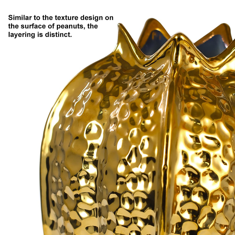 HMR - 11.8" Large Glam Gold Abstract Ceramic Flower Vase Living Room Bedroom Table
