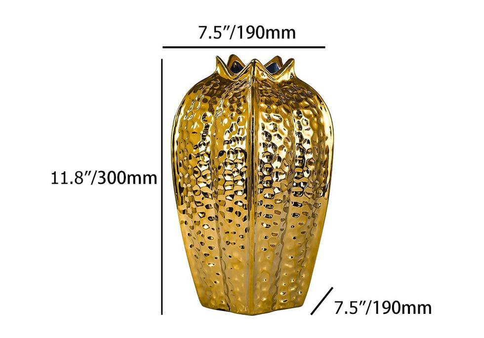 HMR - 11.8" Large Glam Gold Abstract Ceramic Flower Vase Living Room Bedroom Table