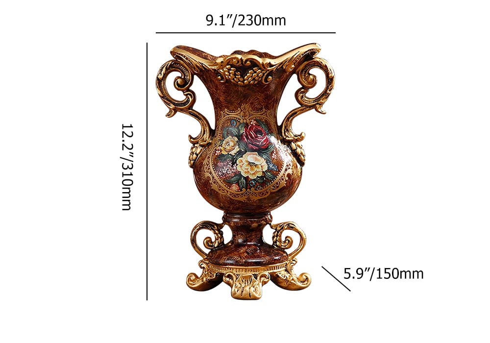 HMR - European Artificial Vintage Flower Arrangement Vase Set Golden Resin Vase Fake Flower