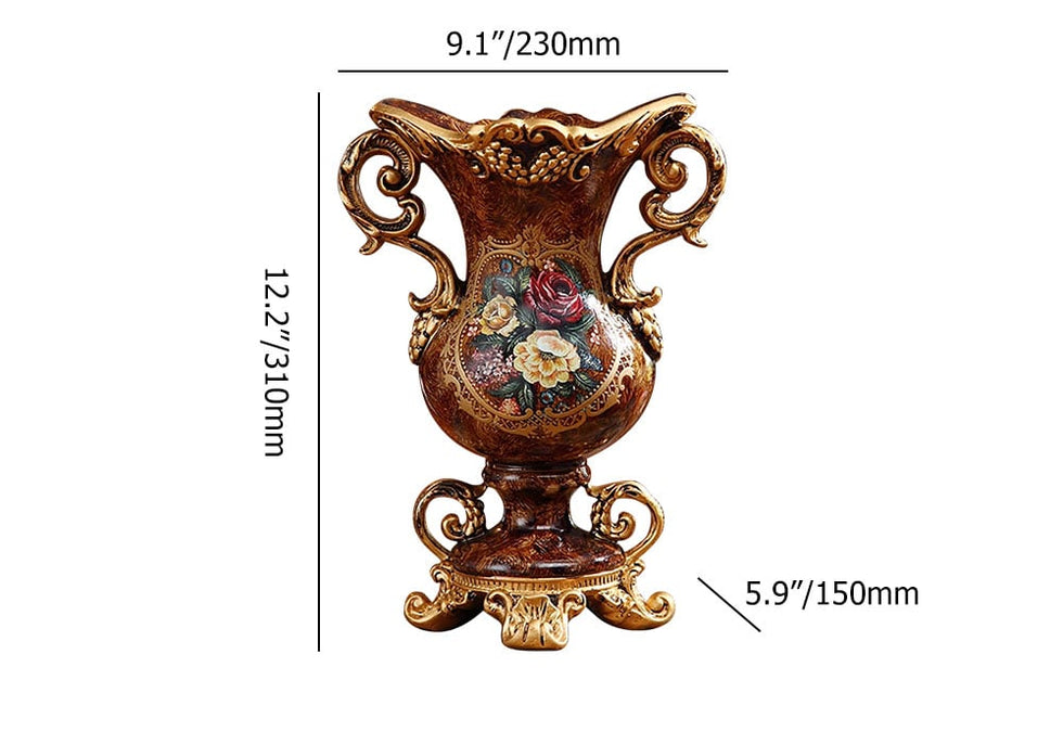 HMR - European Artificial Vintage Flower Arrangement Vase Set Golden Resin Vase Fake Flower