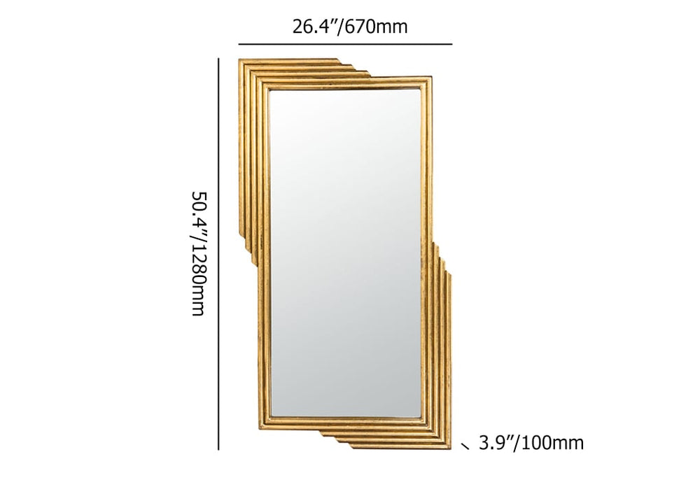 HMR - Modern Gold Metal Geometric Wall Decorative Mirror Entrance Rectangular Dressing Mirror