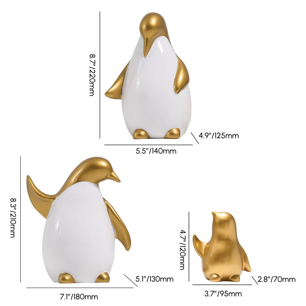 HMR - Modern Desktop White & Gold Penguins Set of 3