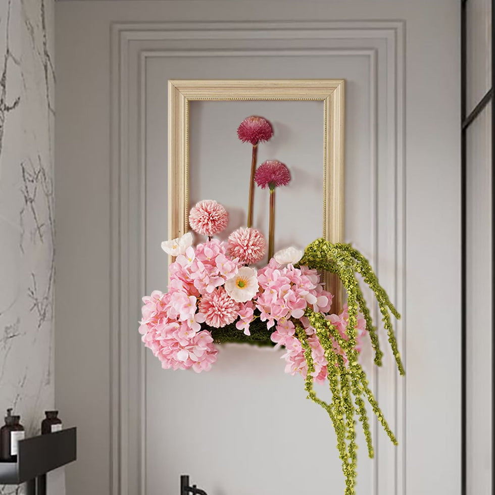 HMR - Pink Fake Flower Arrangements Wall Hanging Decoration Artificial Silk Flower