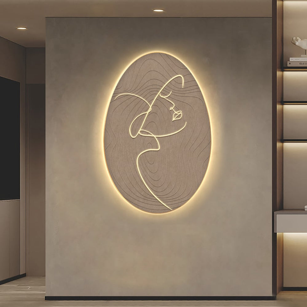 HMR - 31.5" Oval LED Abstract Wall Art Modern Woman Face Sculpture Decor Living Room Bedroom