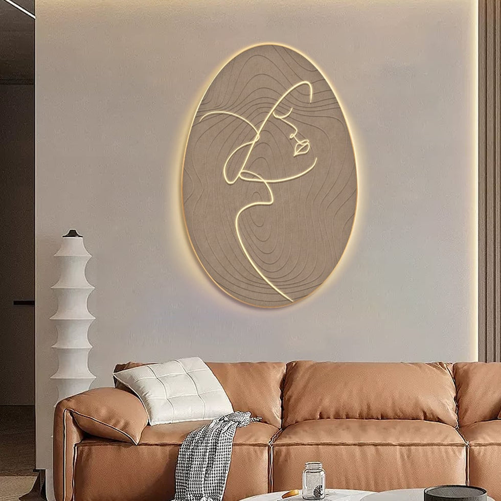 HMR - 31.5" Oval LED Abstract Wall Art Modern Woman Face Sculpture Decor Living Room Bedroom