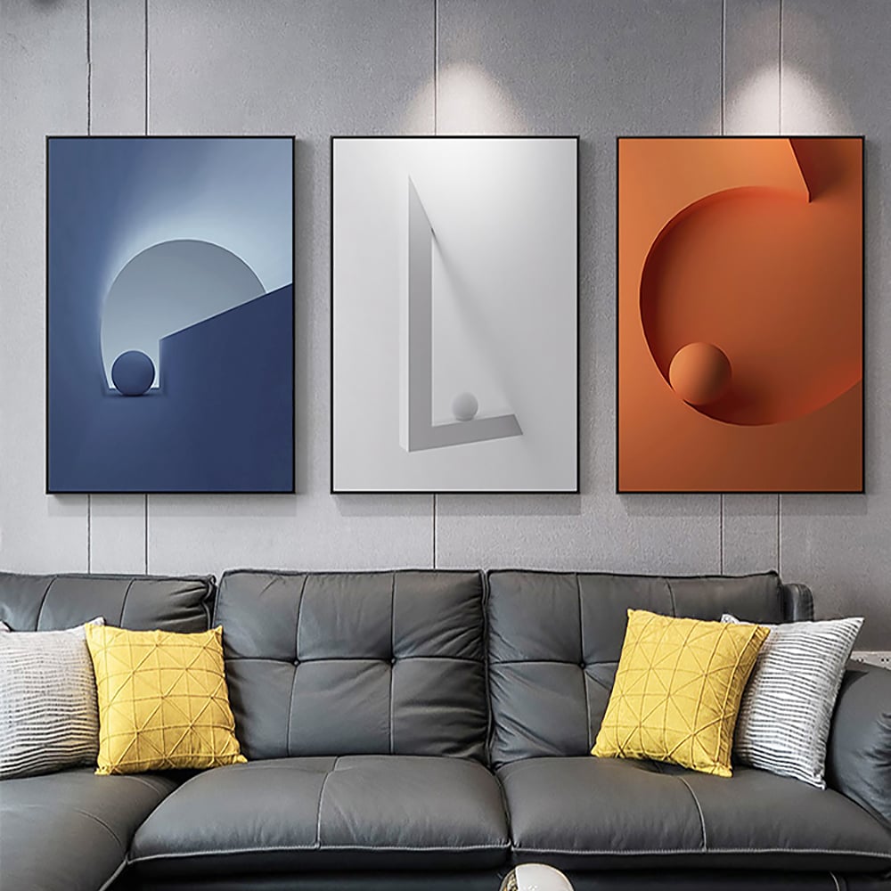 HMR - 28" 3-Pieces Modern Wall Decor Living Room Abstract Art Canvas Print with Metal Frame