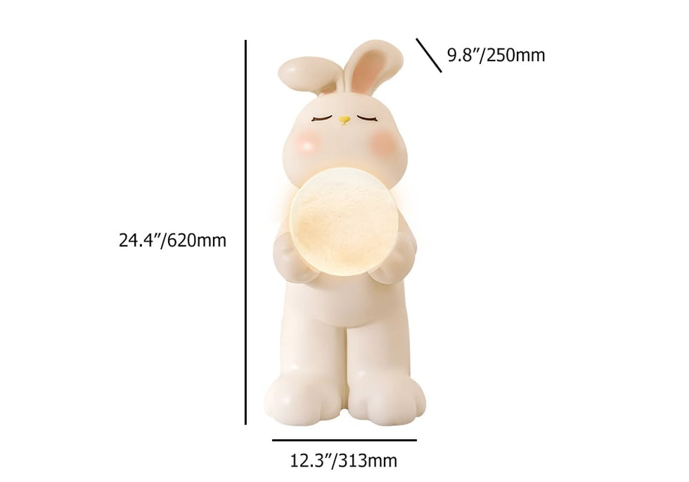 HMR - 24.4" White Resin Rabbit Moon Floor Lamp Sculpture Ornament Decor Living Room Bedroom