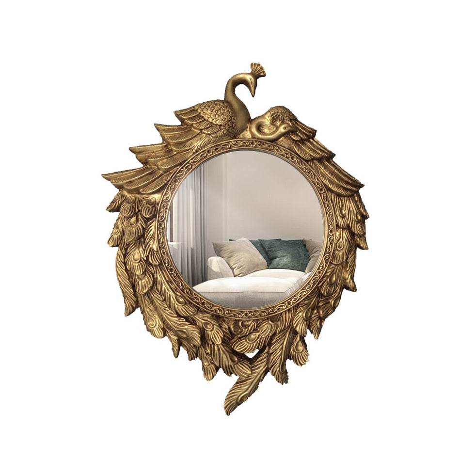 HMR - 29" Traditional Peacock Wall Mirror Abstract Resin Decor Art Living Room in Bronze
