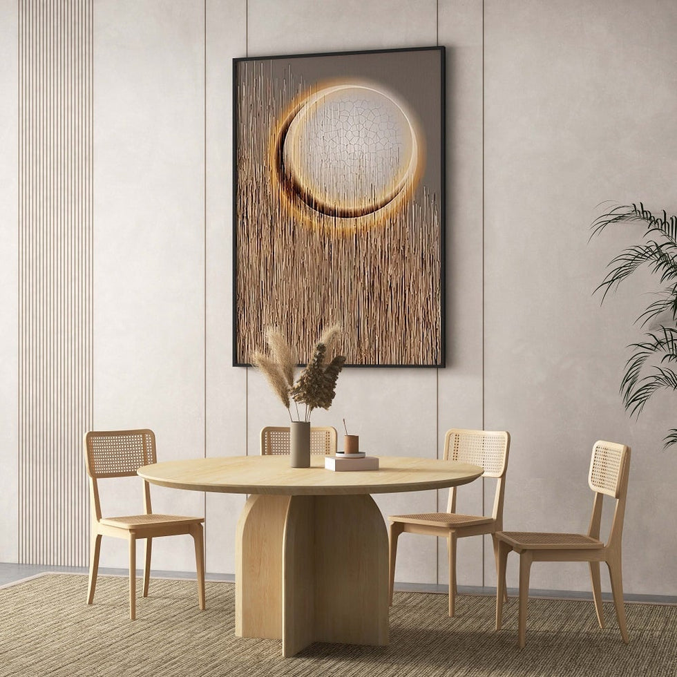 HMR - Abstract Round Moon Wall Decor Modern Geometric Painting Art Canvas Prints with Frame