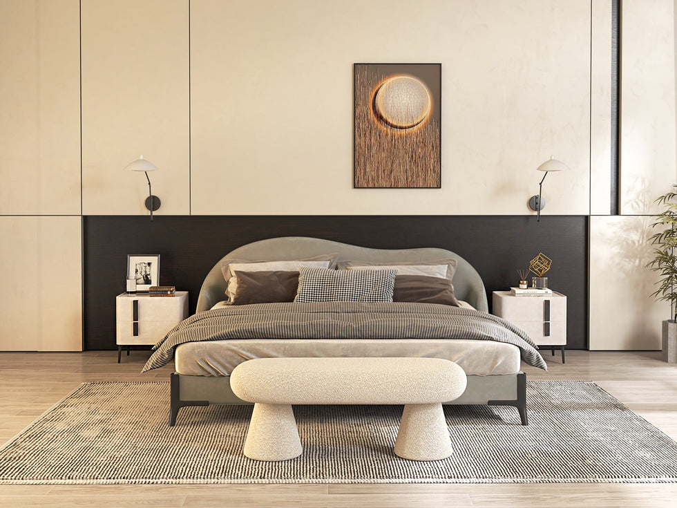 HMR - Abstract Round Moon Wall Decor Modern Geometric Painting Art Canvas Prints with Frame