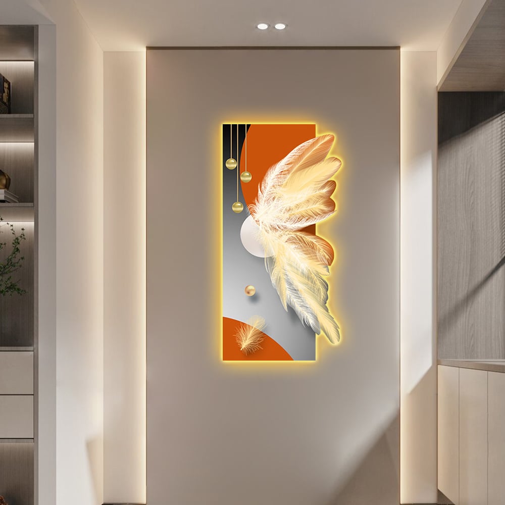 HMR - Modern Home Decor LED Wall Art with Unique Feather Design