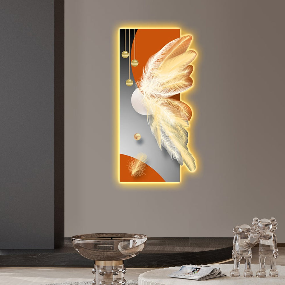 HMR - Modern Home Decor LED Wall Art with Unique Feather Design