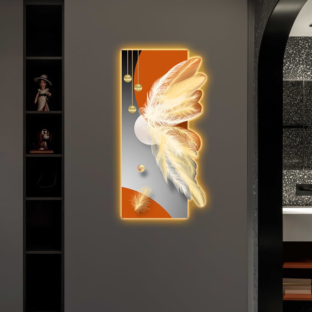 HMR - Modern Home Decor LED Wall Art with Unique Feather Design