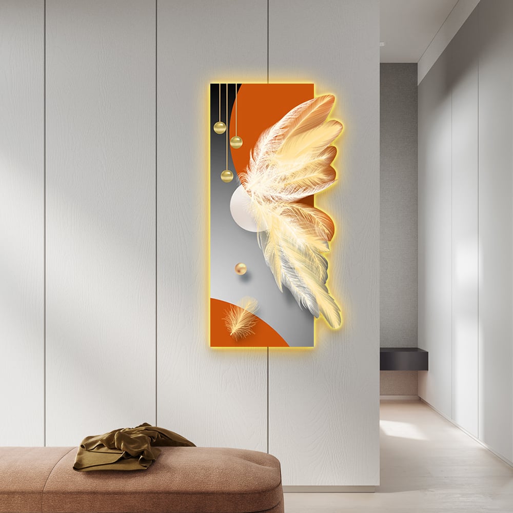 HMR - Modern Home Decor LED Wall Art with Unique Feather Design