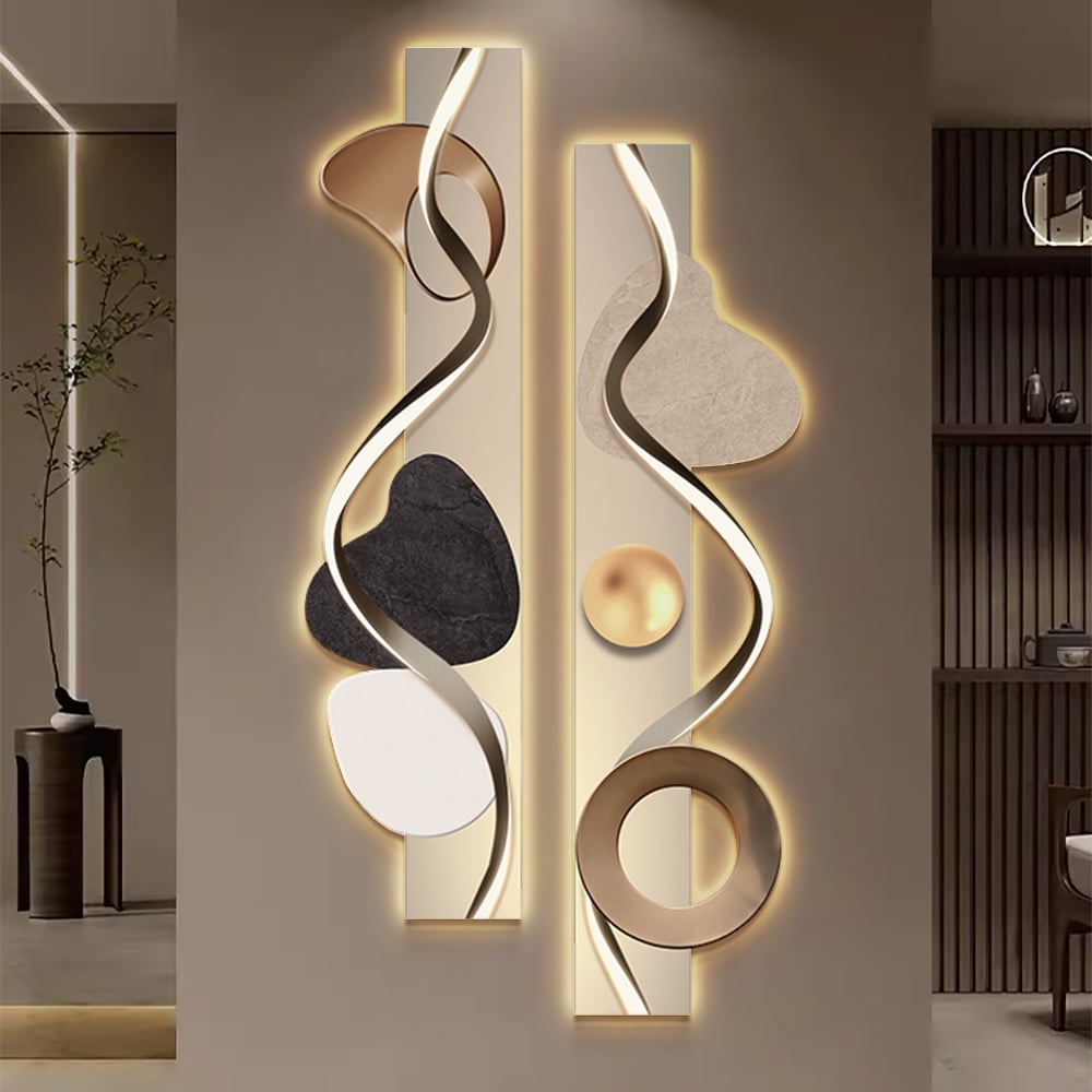 HMR - 39.4" Modern Abstract Geometric Multi-color Acrylic Wall Art with LED Backlighting