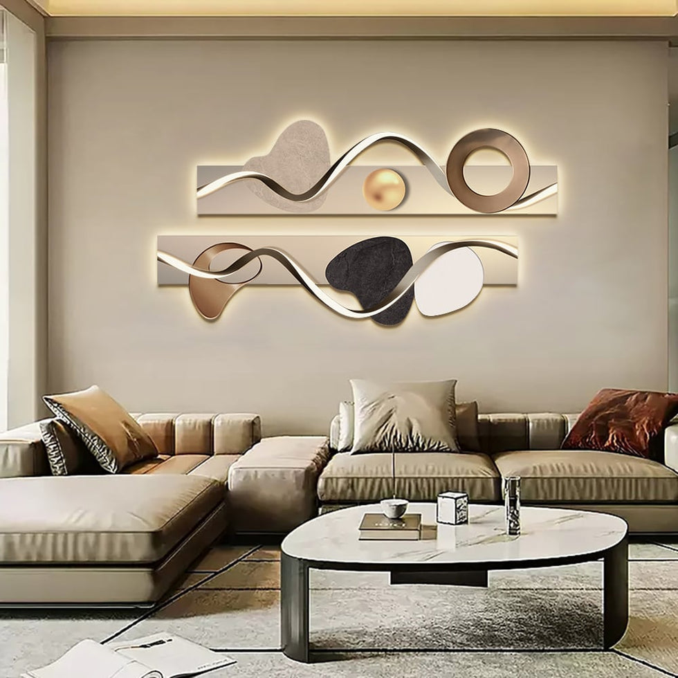 HMR - 39.4" Modern Abstract Geometric Multi-color Acrylic Wall Art with LED Backlighting