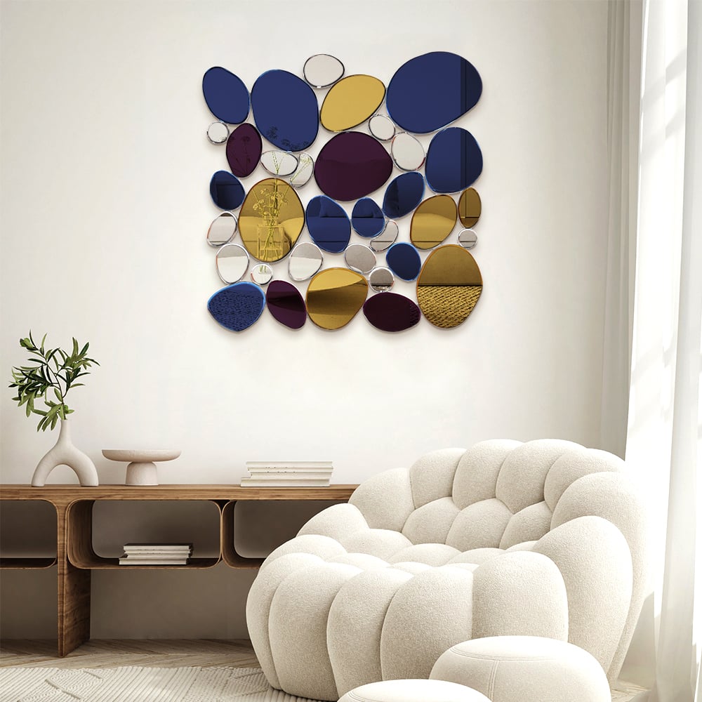 HMR - 31.5" Large Abstract Irregular Colorful Pebble Wall Mirror Decor Art Living Room Bedroom