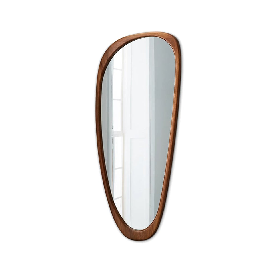 HMR - Rustic Asymmetrical Mirror Full Length Wall Mirror Wood Frame in Walnut