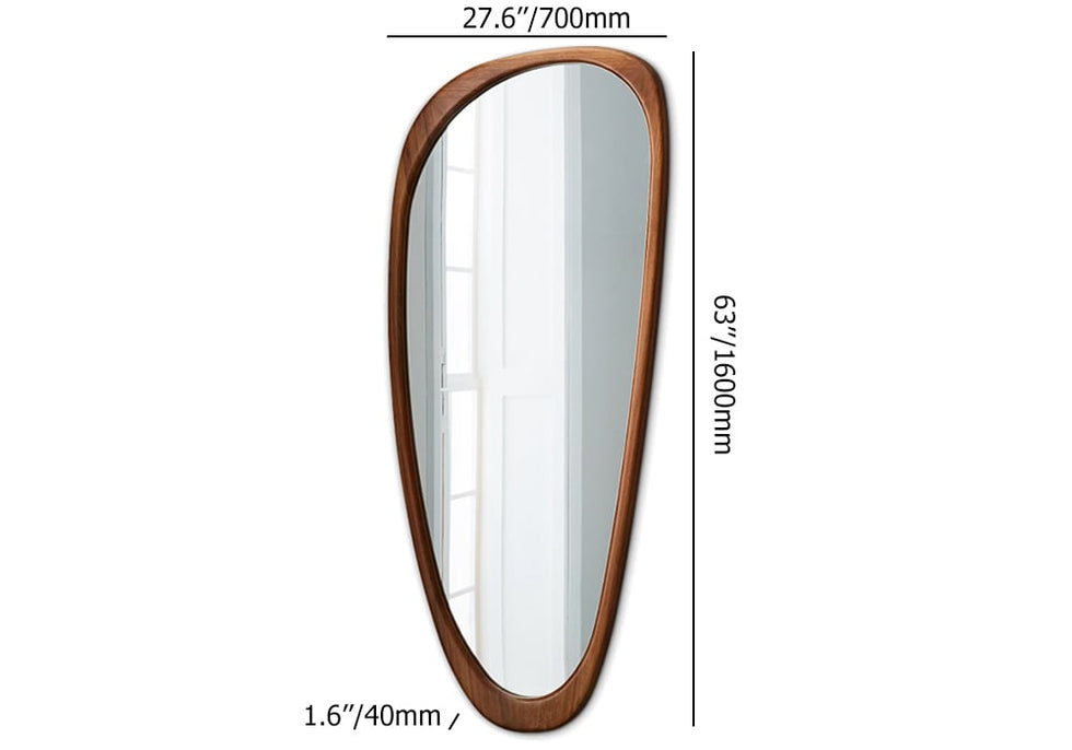HMR - Rustic Asymmetrical Mirror Full Length Wall Mirror Wood Frame in Walnut