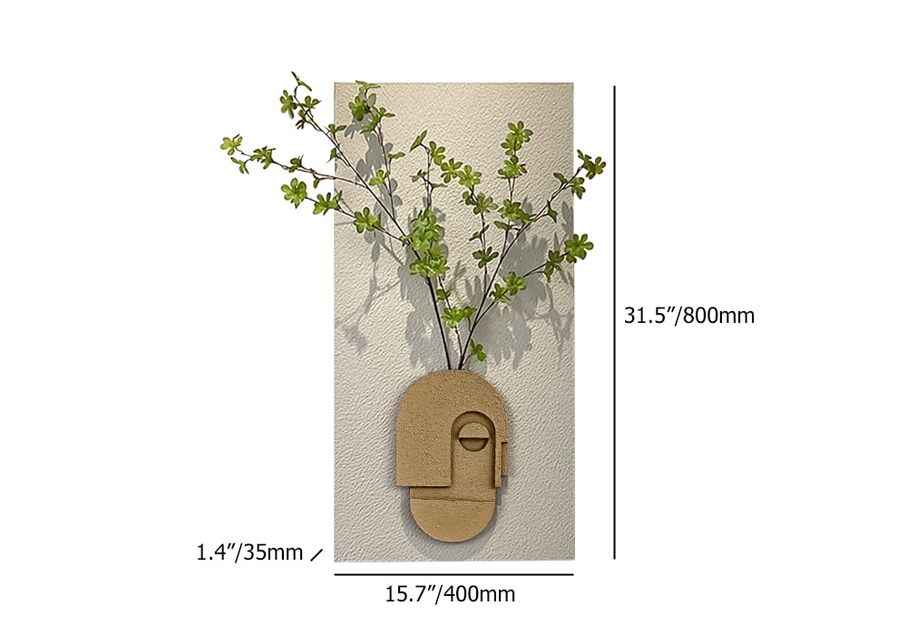 HMR - 3D Abstract Natural Sandstone Handmade Sculpture with Artificial Plants Wall Decor