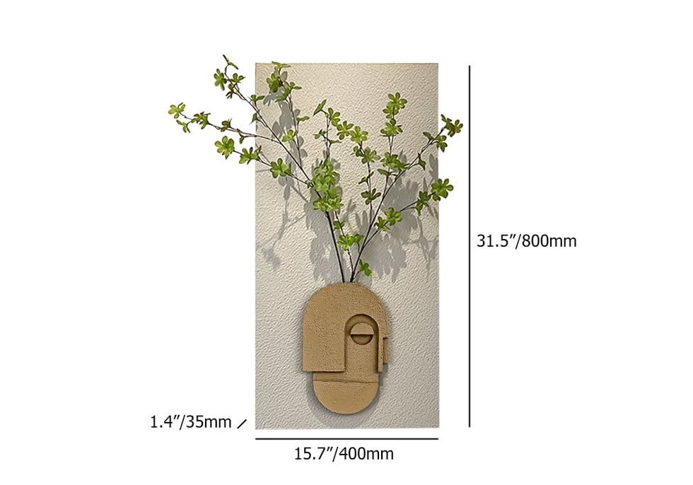 HMR - 3D Abstract Natural Sandstone Handmade Sculpture with Artificial Plants Wall Decor
