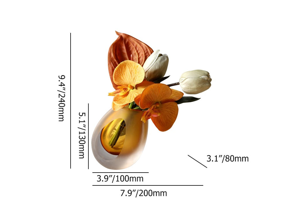 HMR - Orange Artificial Flower Arrangement in Vase Clear Glass Bottle Table Fake Flower Decor