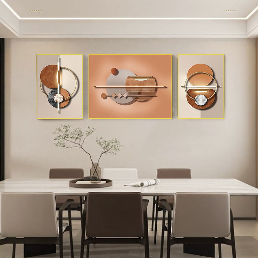 HMR - 3-Pieces Modern Geometric Abstract Wall Decor Set Canvas with Frame Living Room
