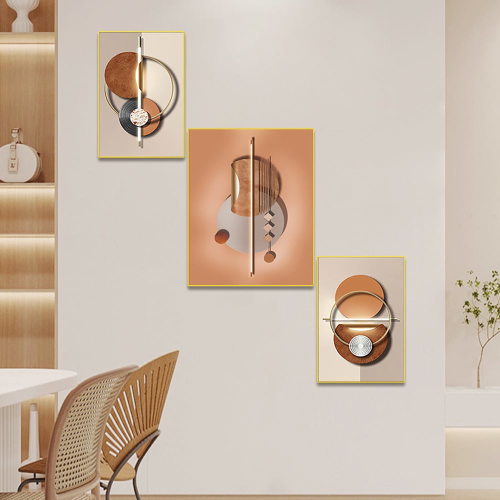 HMR - 3-Pieces Modern Geometric Abstract Wall Decor Set Canvas with Frame Living Room