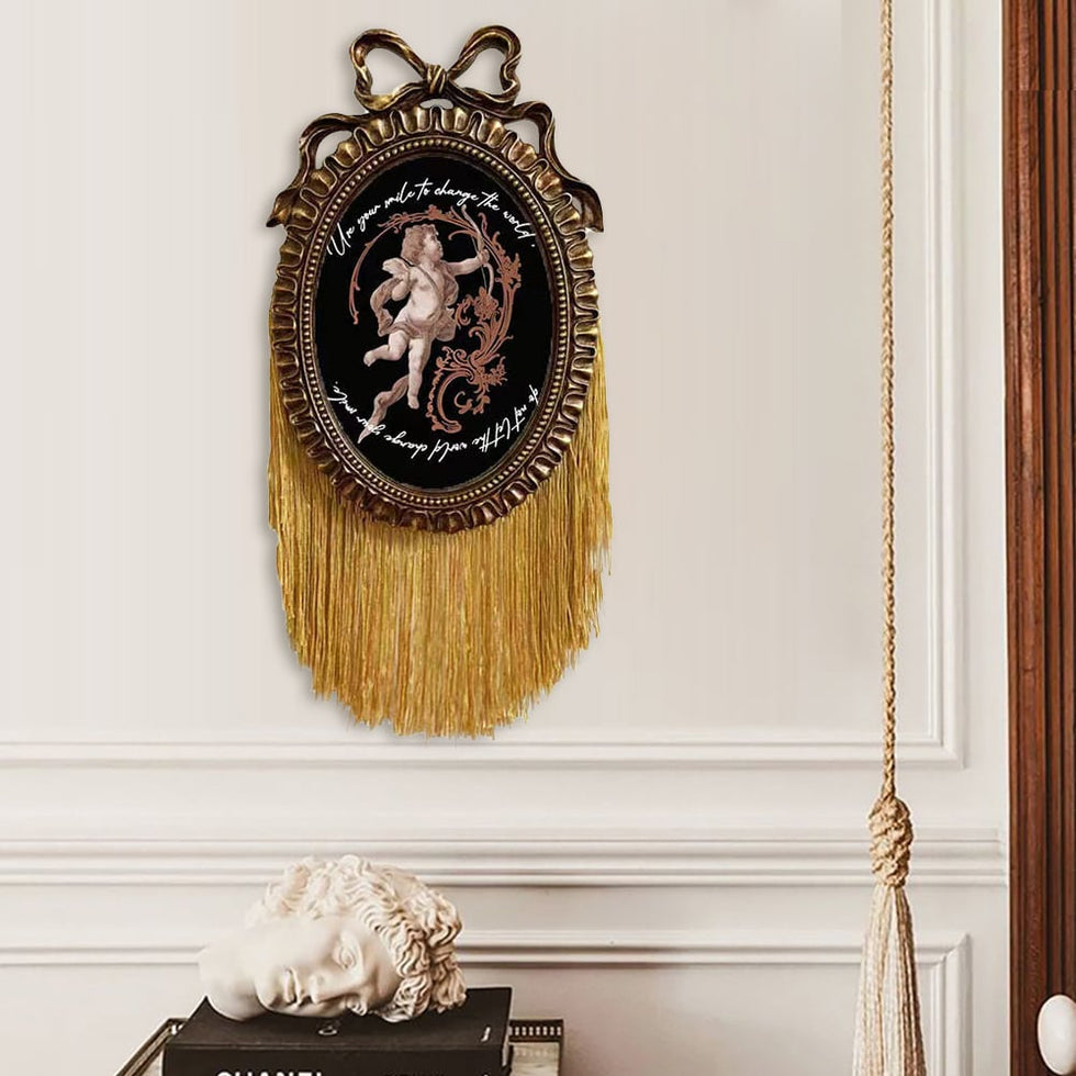 HMR - 5" x 7" Retro Gold Distressed Engraved Picture Frame Tassel Wall-mounted Photo Frame