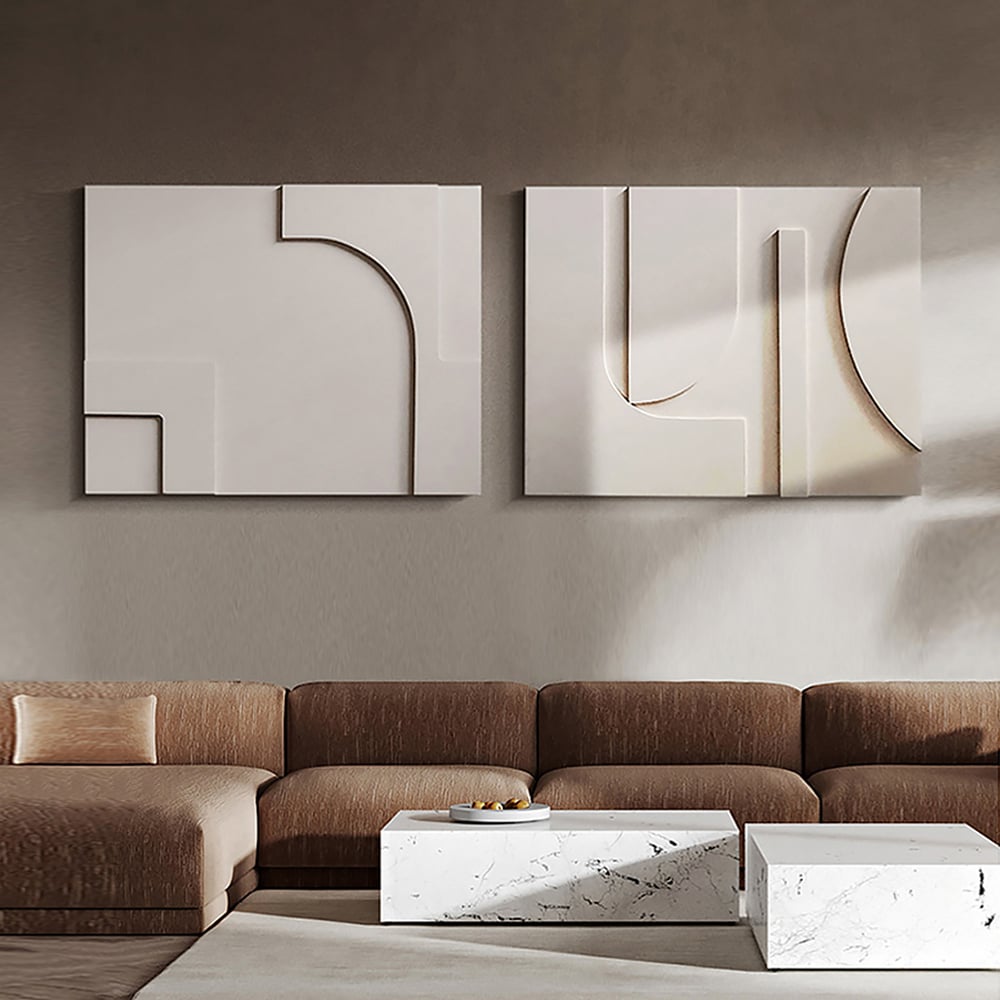 HMR - 2 Pieces Japandi Abstract Wood Wall Decor for Living Room 3D Hanging Art