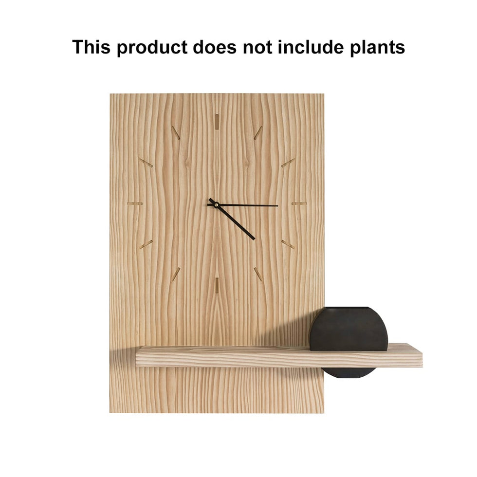 HMR - Japandi Natural Wood Rectangle Wall Clock with Black Vase Decor Living Room Bedroom