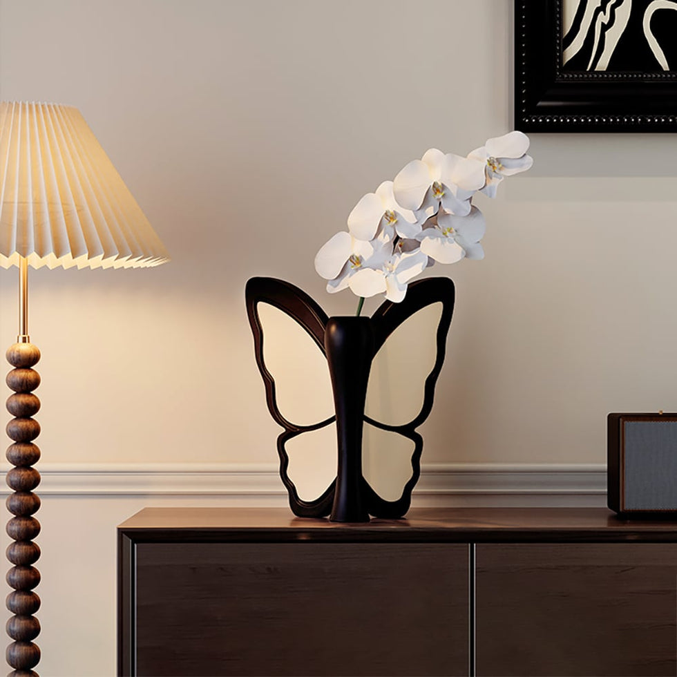 HMR - Artificial Flower White Orchids in Butterfly Vase Home Decor
