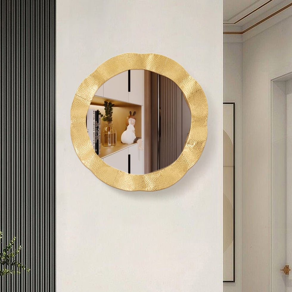 HMR - 24" Large Glam Gold Round Wall Mirror Decor Art for Living Room Bedroom