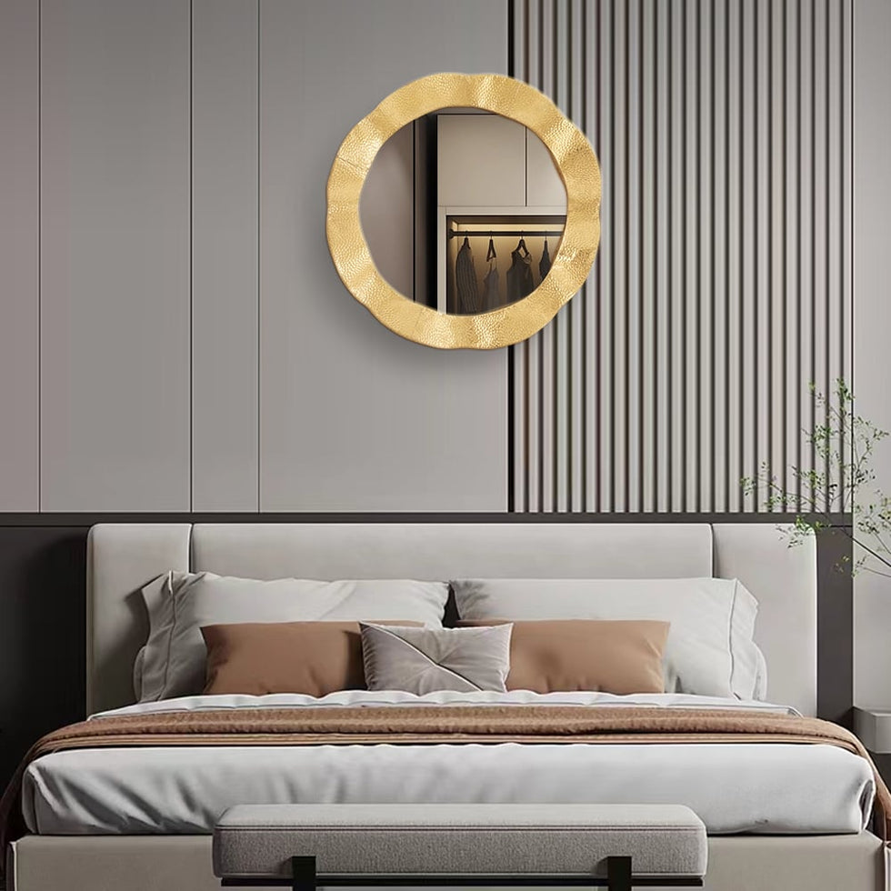 HMR - 24" Large Glam Gold Round Wall Mirror Decor Art for Living Room Bedroom