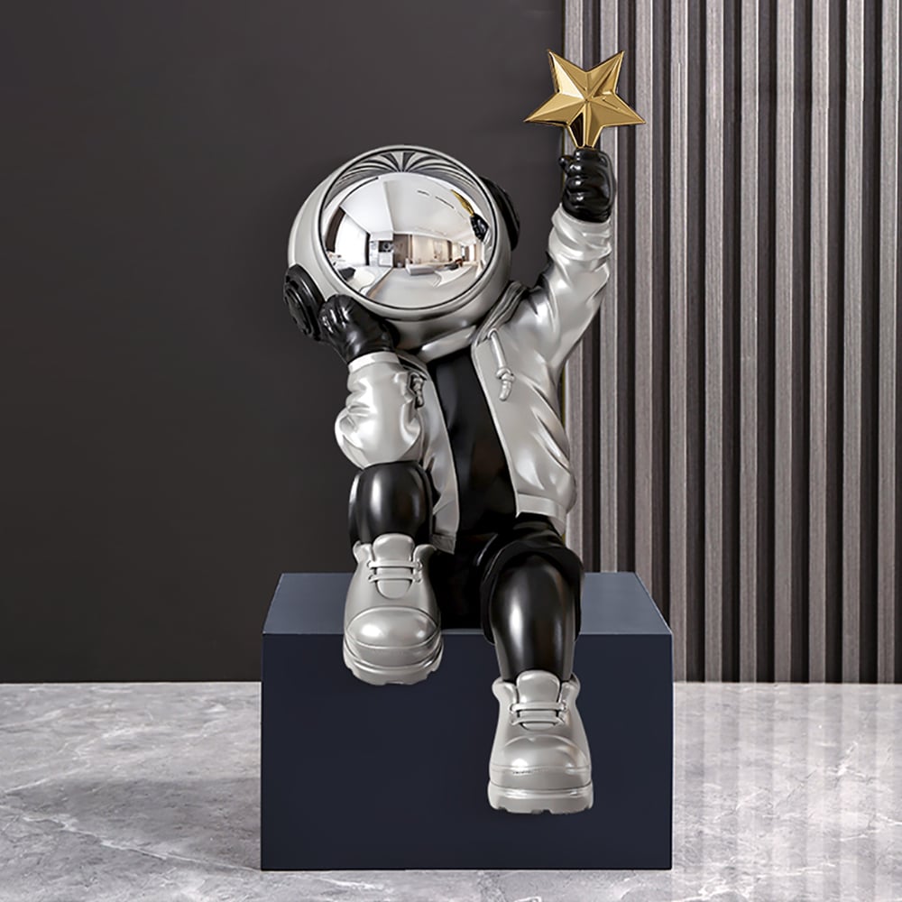 HMR - 24" Resin Astronaut Sculpture Figurine Ornament Art Decor Gold Star Living Room Bedroom