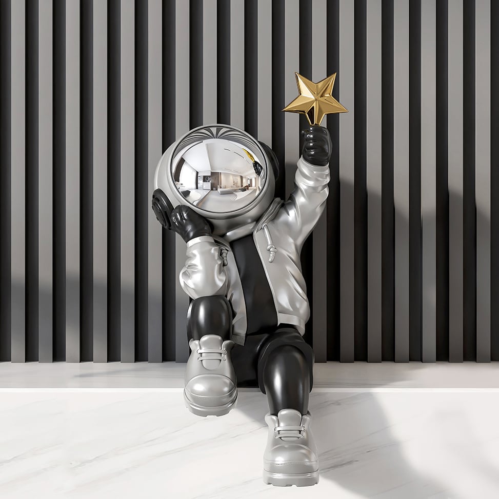 HMR - 24" Resin Astronaut Sculpture Figurine Ornament Art Decor Gold Star Living Room Bedroom