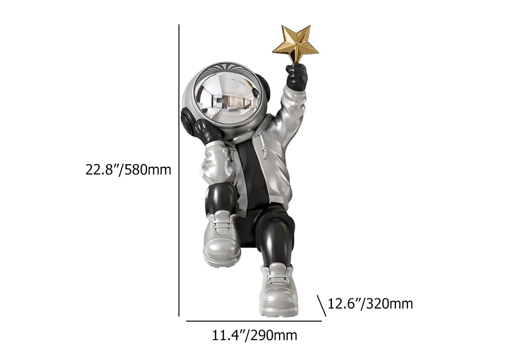 HMR - 24" Resin Astronaut Sculpture Figurine Ornament Art Decor Gold Star Living Room Bedroom