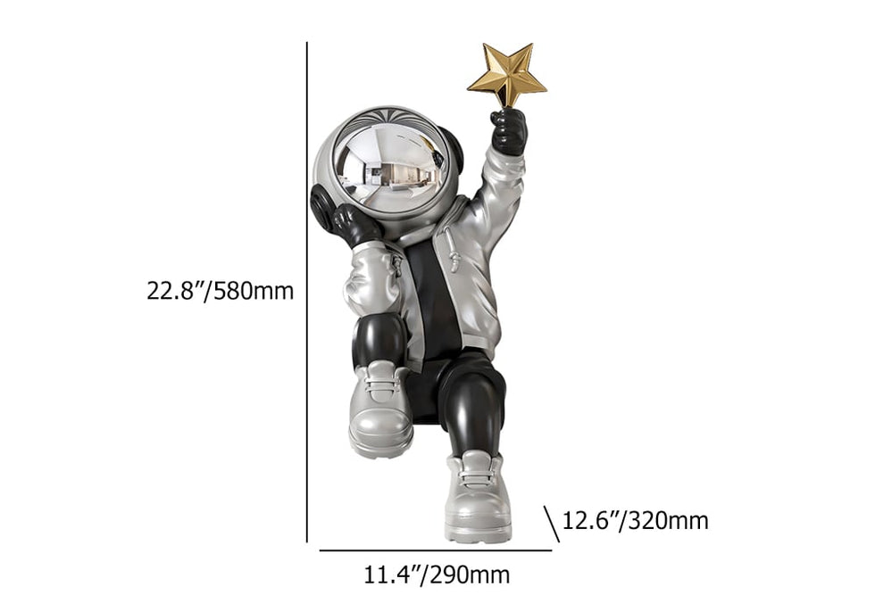 HMR - 24" Resin Astronaut Sculpture Figurine Ornament Art Decor Gold Star Living Room Bedroom