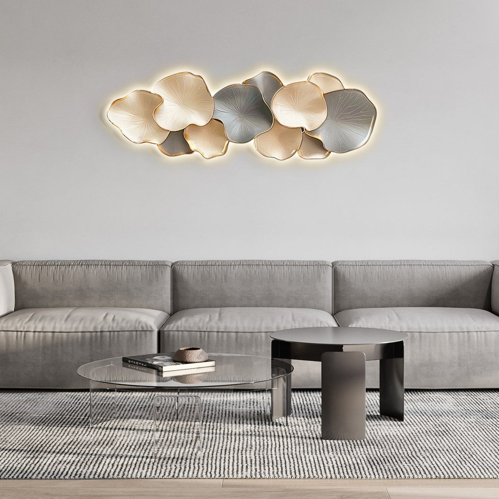 HMR - Textured Design Wall Decor in White and Gray with LED Light