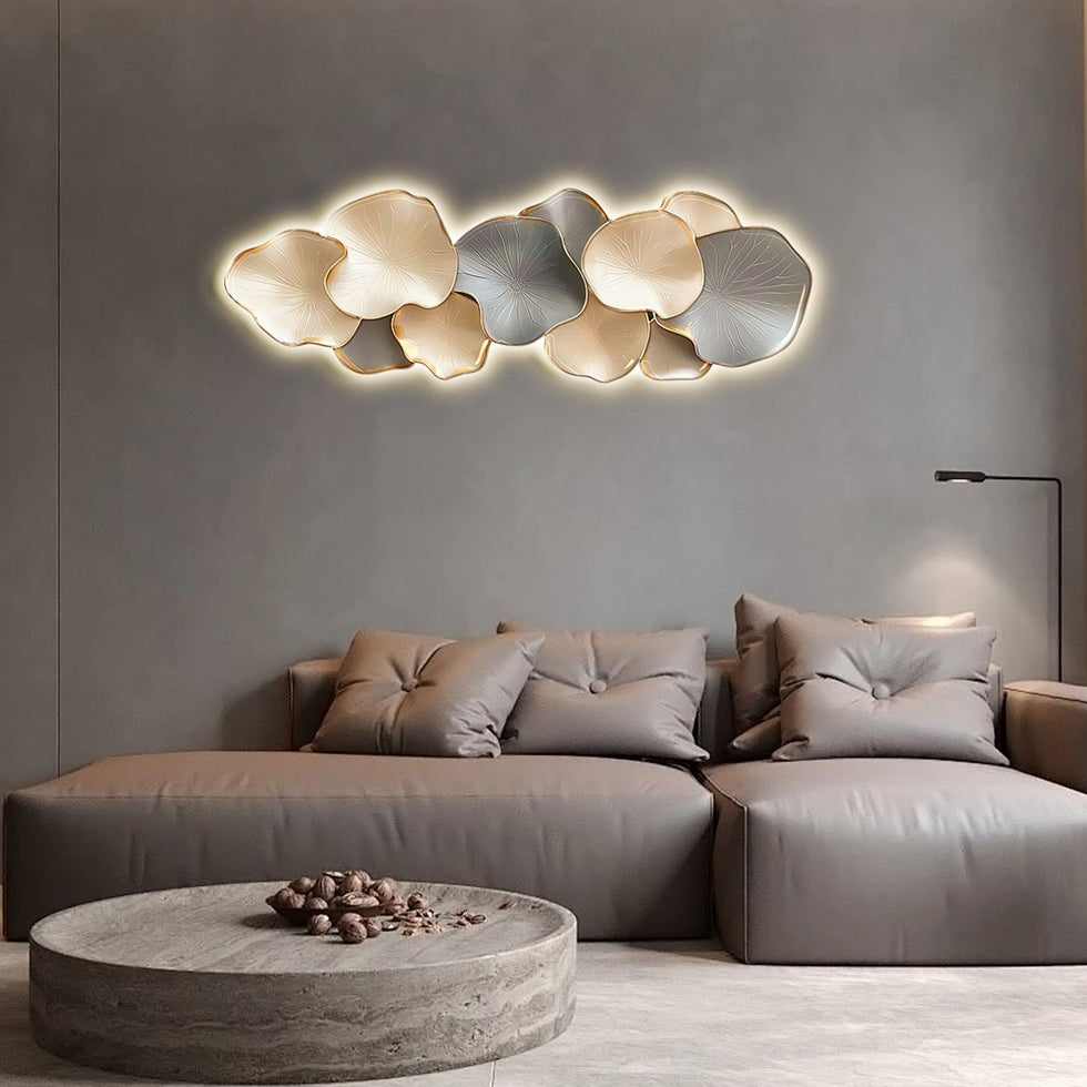HMR - Textured Design Wall Decor in White and Gray with LED Light