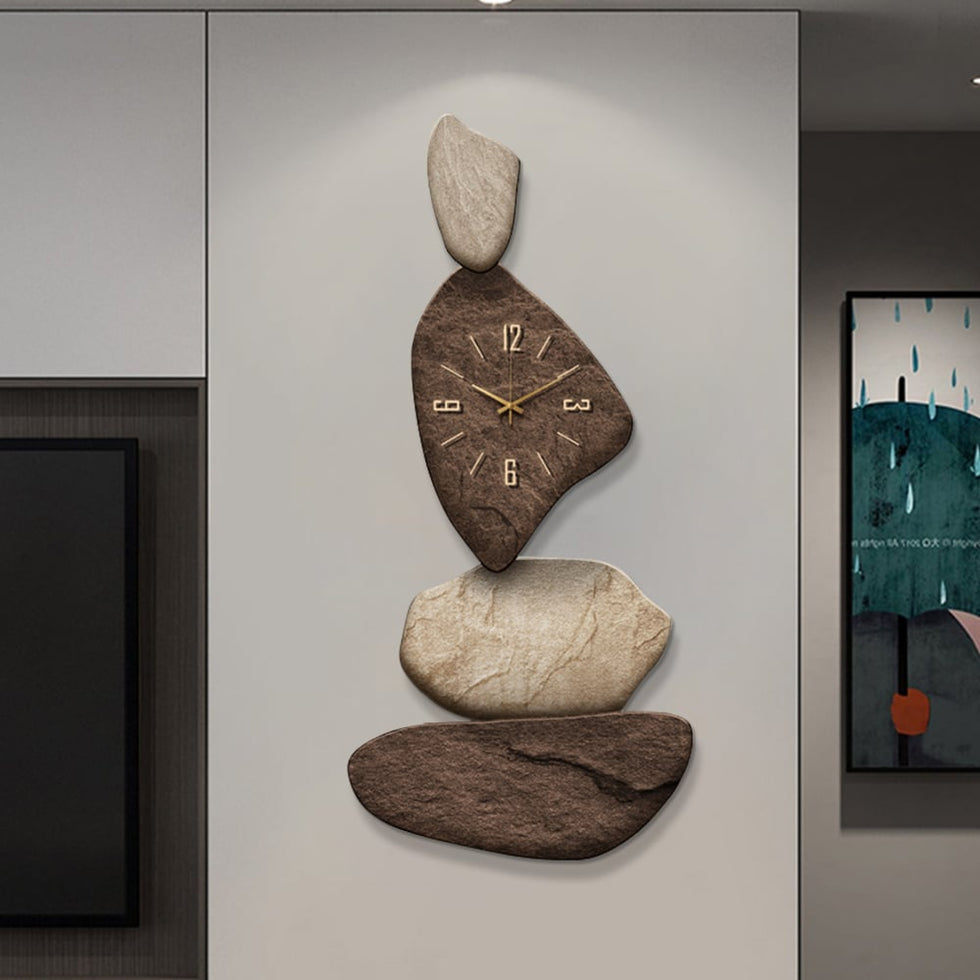 HMR - 32" Large Stone Shape Japandi Wall Clock Unique Irregular Home Decor Art Living Room