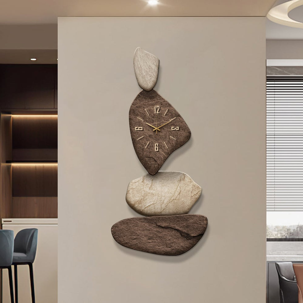 HMR - 32" Large Stone Shape Japandi Wall Clock Unique Irregular Home Decor Art Living Room