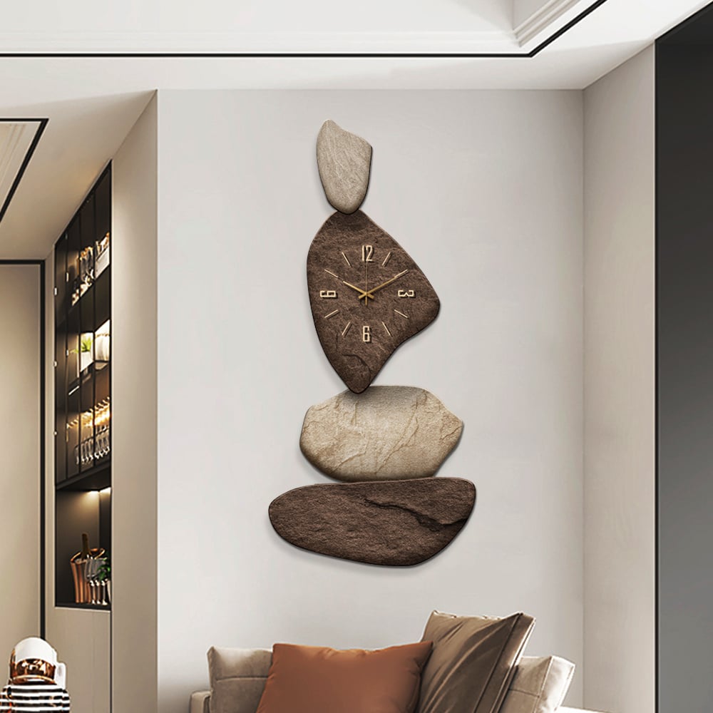 HMR - 32" Large Stone Shape Japandi Wall Clock Unique Irregular Home Decor Art Living Room