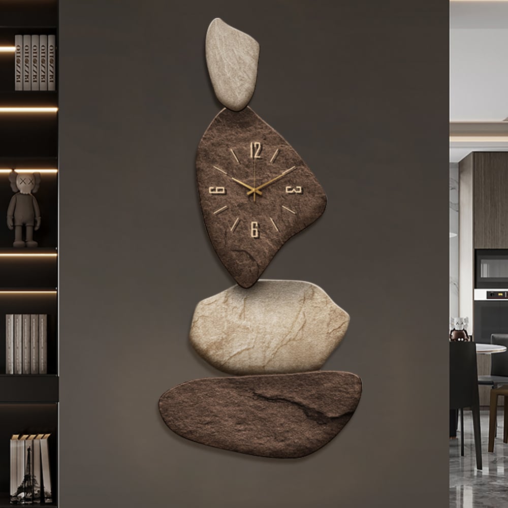 HMR - 32" Large Stone Shape Japandi Wall Clock Unique Irregular Home Decor Art Living Room