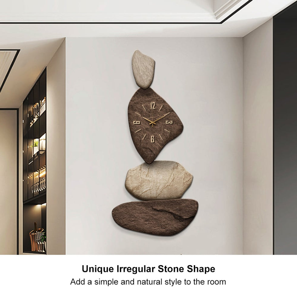 HMR - 32" Large Stone Shape Japandi Wall Clock Unique Irregular Home Decor Art Living Room
