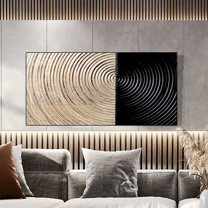 HMR - Modern Wall Decor for Living Room Abstract Print Art with Frame in Natural & Black